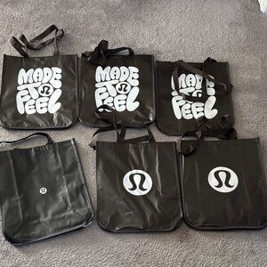 6 Lululemon Black Logo Tote Bags